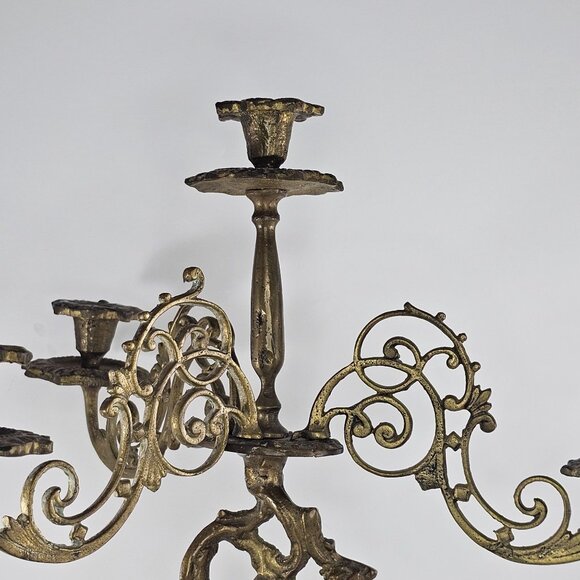 Antique Victorian Cherub Candelabra Brass Cast Metal 3 Arms Candle Holder - Picture 4 of 12